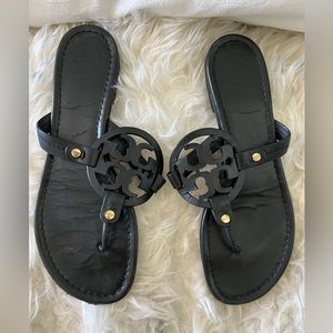 Black Leather Tory Burch Miller Sandals Size 9